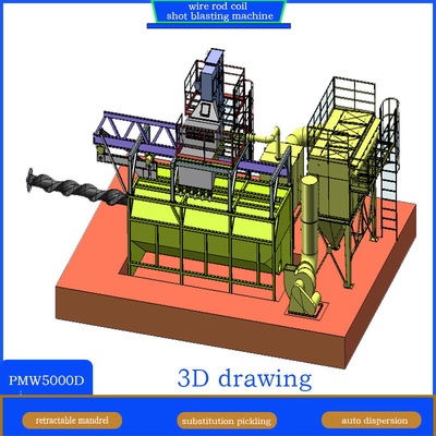 Retractable Mandrel Hanging Wire Rod Coil Shot Blasting Machine for Mobile Mandrel