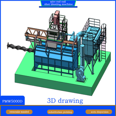 PMW5000D Wire Rod Coil Shot Blasting Machine with Dust Collector System 2-4 Coils Per Hour
