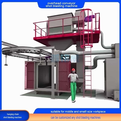Overhead Monorail Hook Continuous Pass Through Conveyor Shot Blasting Machine with One