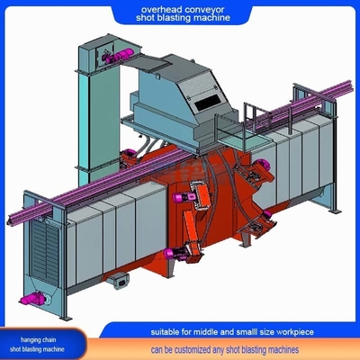 Overhead Monorail Hook Continuous Pass Through Conveyor Shot Blasting Machine with One