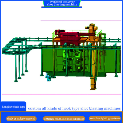 Electric Overhead Monorail Hanger Shot Blasting Cleaning Machine with Multiple Hooks