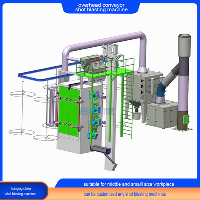 Electric Overhead Monorail Hanger Shot Blasting Cleaning Machine with Multiple Hooks