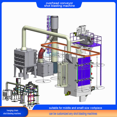 High Cleanliness Overhead Chain Conveyor Shot Blasting Machine for Aerospace Industry