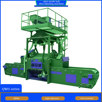Yellow and Blue Wire Mesh Belt Conveyor Shot Blasting Machine for Workpiece Descaling