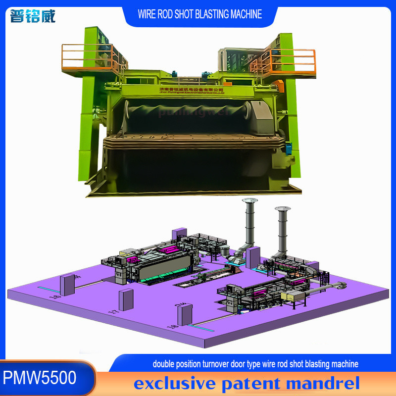 Dual Direction Mandrel Rod Coil Shot Blasting Machine with 30kw/Set Impeller Head Power