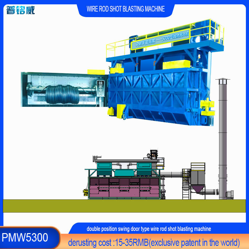 Wire Surface Derusting PMW5300 Shot Blasting Machine for Double Supporting Point Mandrel