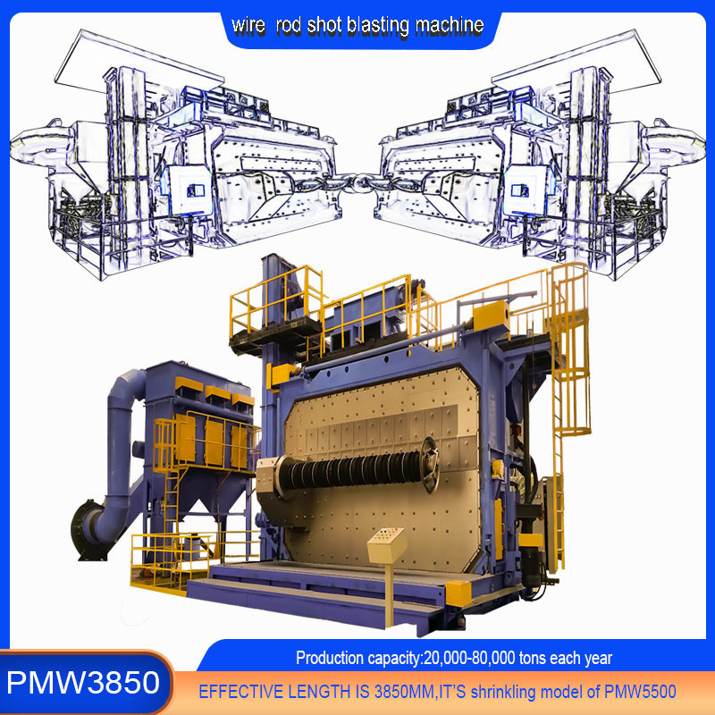 Rust Proof Frequency Control Wire Rod Coil Shot Blasting Machine PMW3850 10-20 R/Min