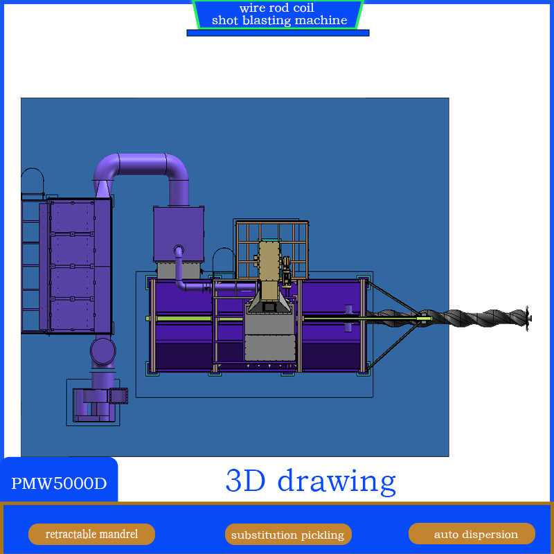 PMW5000D Wire Rod Coil Shot Blasting Machine with Dust Collector System 2-4 Coils Per Hour