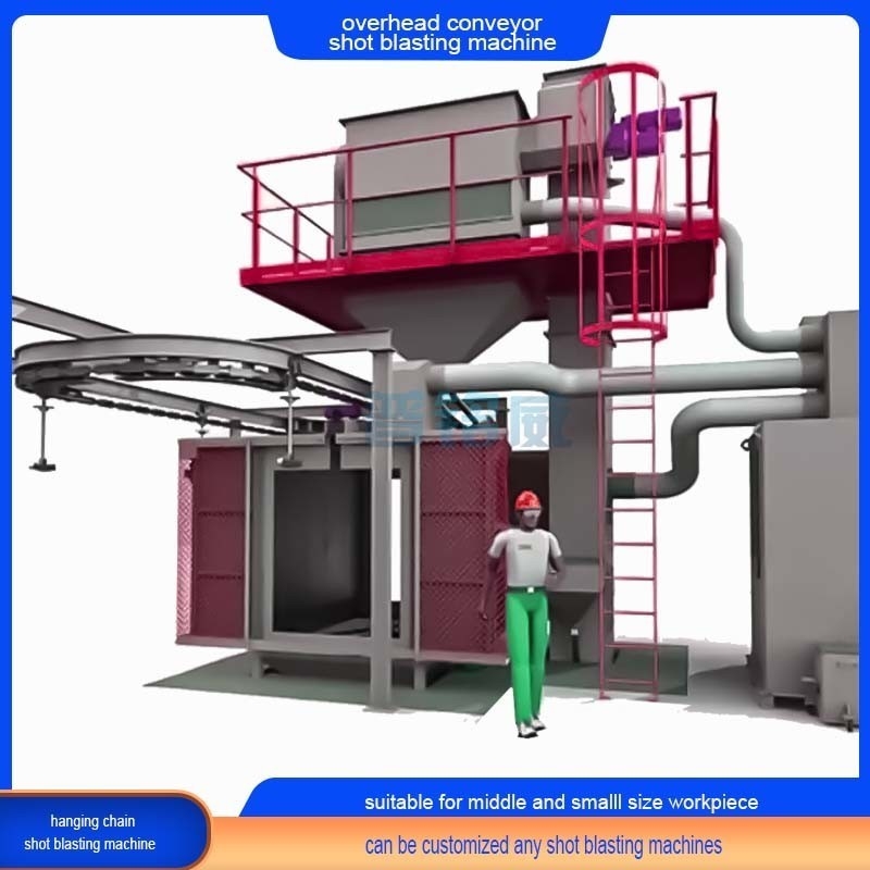 Overhead Monorail Hook Continuous Pass Through Conveyor Shot Blasting Machine with One