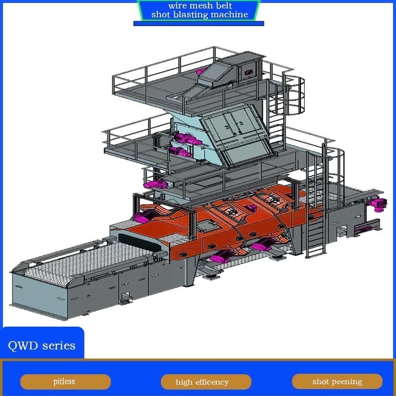 Wire Mesh Belt Conveyor Shot Blasting Machine for Old Paint Automatic in Yellow and Blue