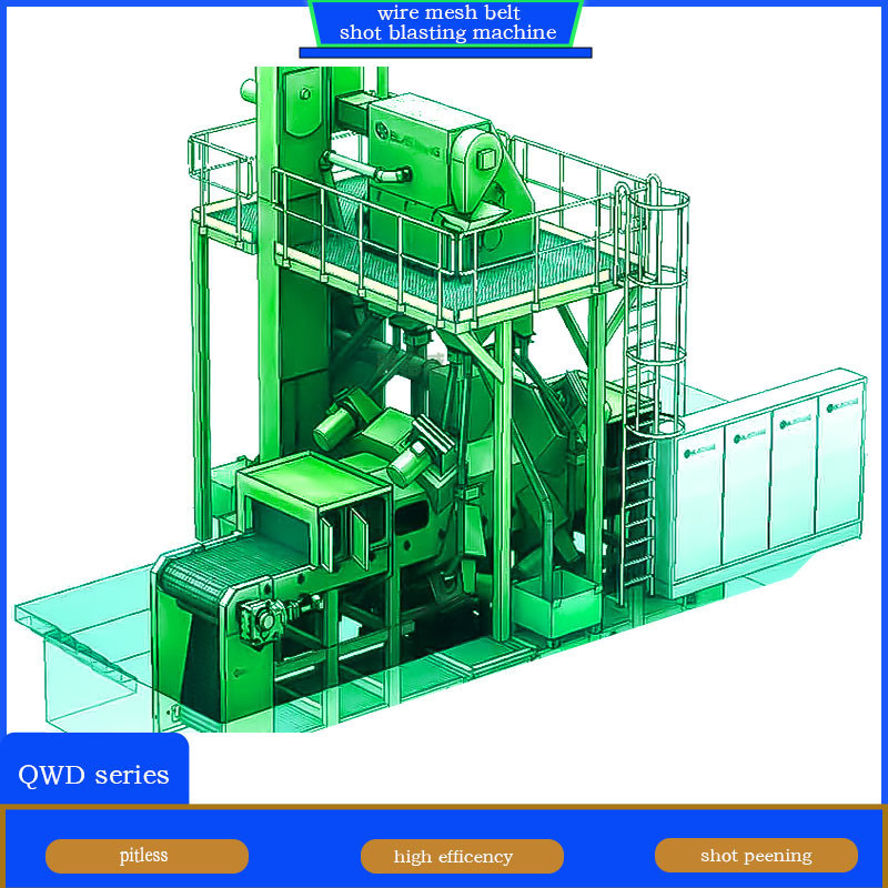 Electric Wire Mesh Belt Shot Blasting Machine with 4 Blast Wheels and Good Continuity