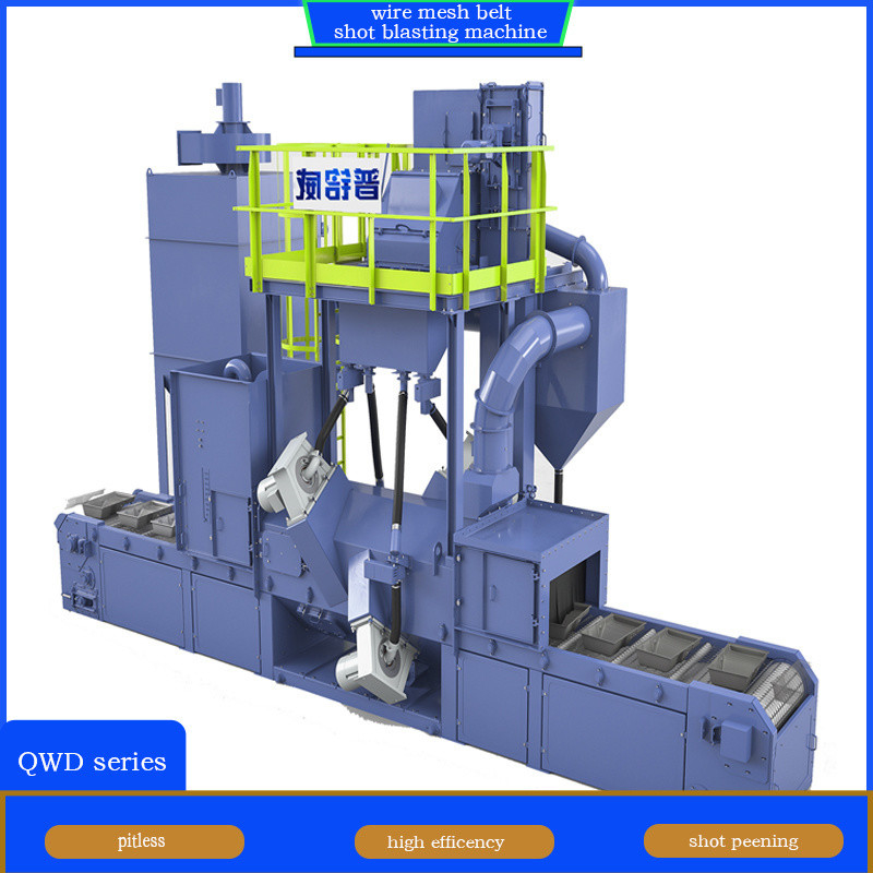 Yellow and Blue Wire Mesh Belt Conveyor Shot Blasting Machine for Workpiece Descaling